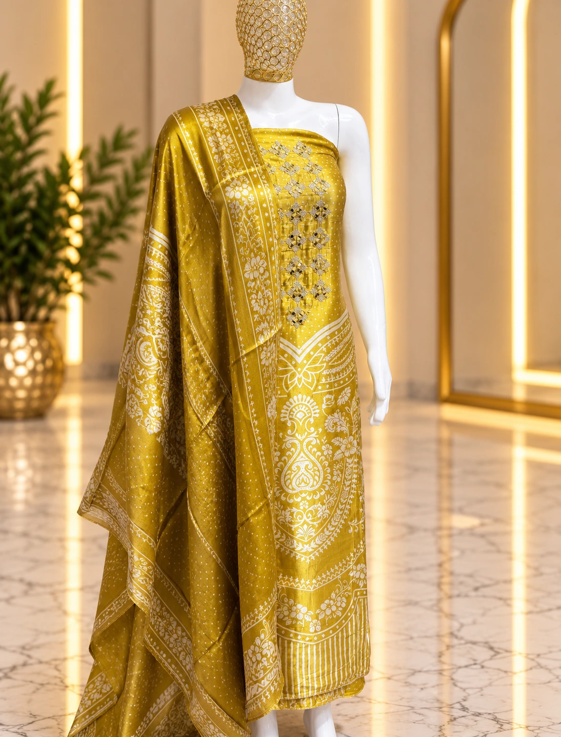 Mustard Gold Gajji Silk Unstitched Suit