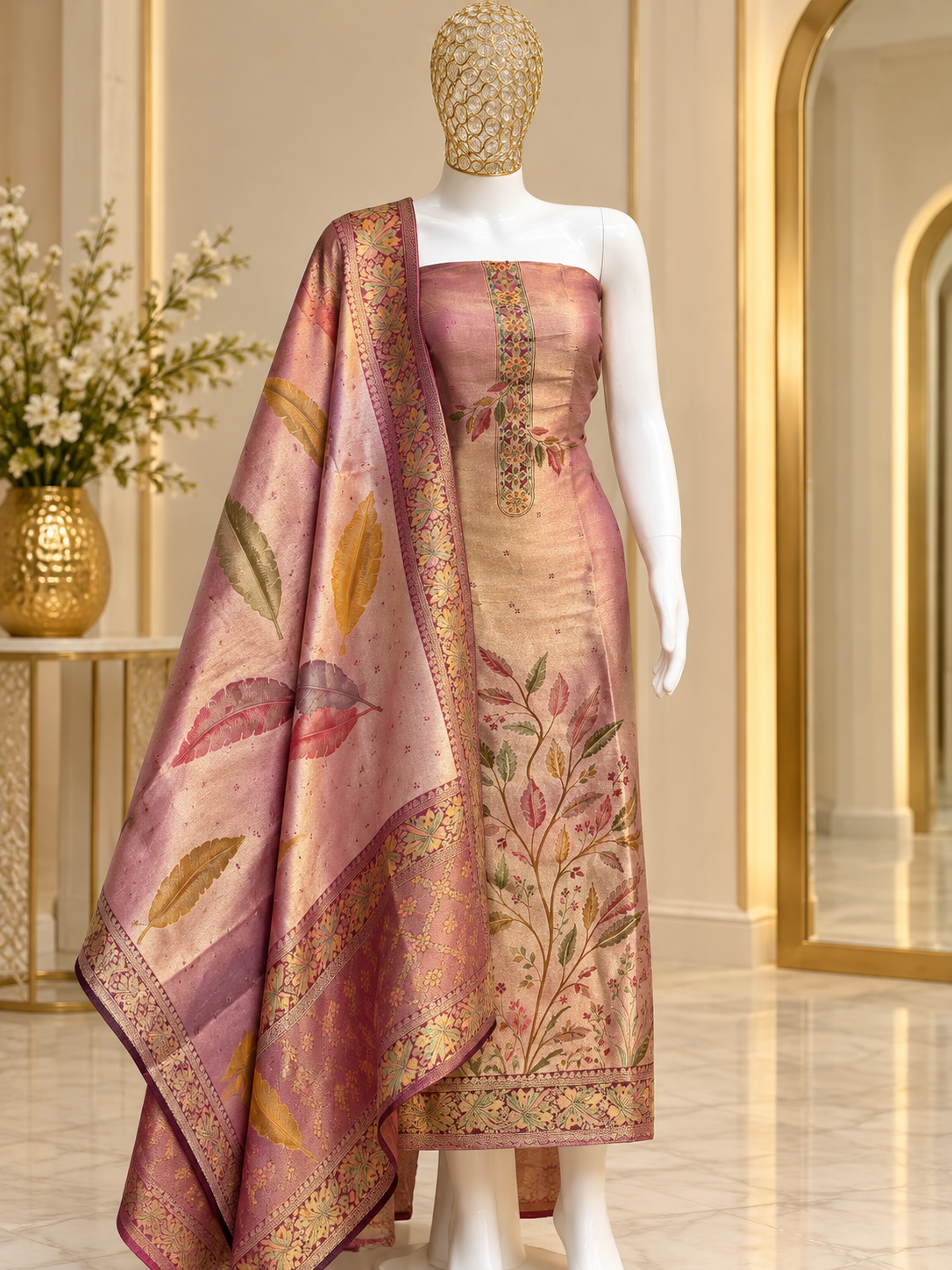 Rose Gold Kanjivaram Silk Suit
