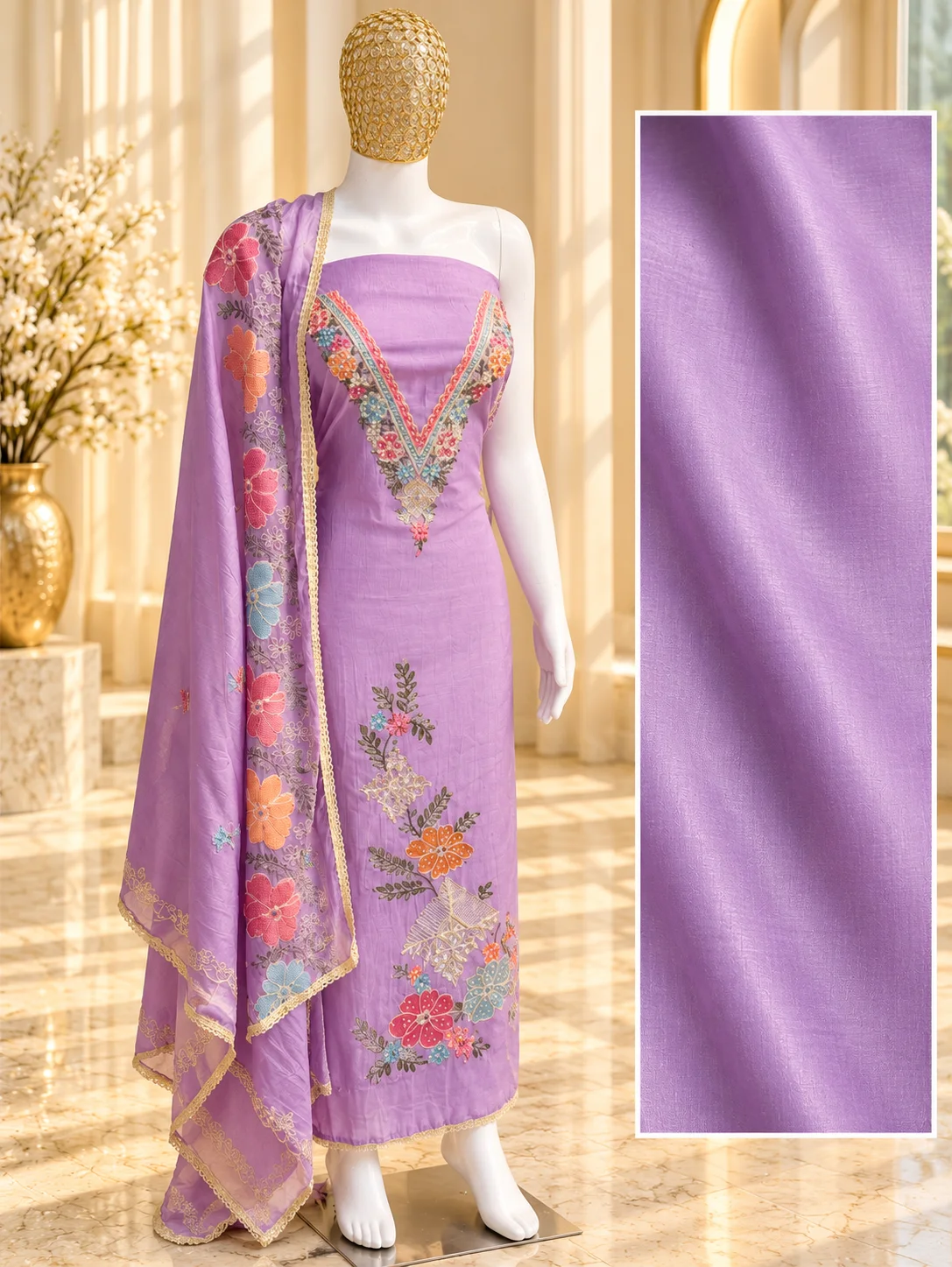 Lilac Cotton Unstitched Suit with Lining