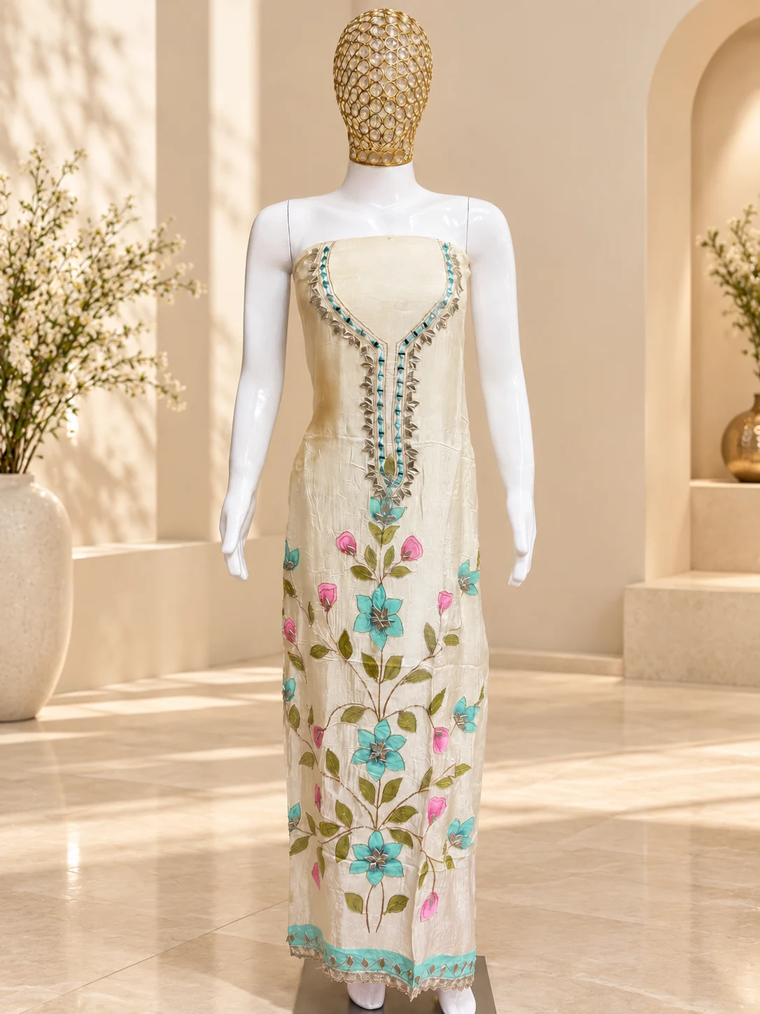 Ivory Chinon Suit with Gota Patti Work & Opada Silk Salwar